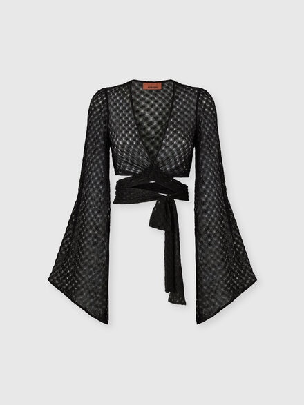 Top cache-cœur en viscose lamé avec travail raschel, Noir - MC26SK01BR014RS91RE