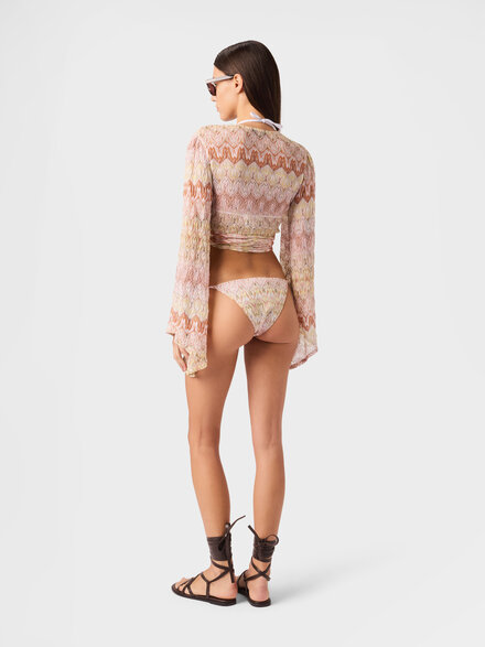 Wrap top in viscose lam&eacute; with lace motif, Pink & Gold - MC26SK01BR015FS2099