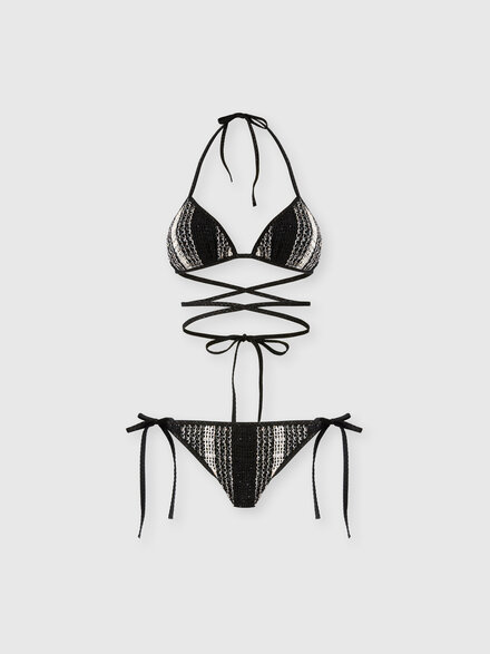 Bikini with mesh detailing and sequin appliqu&eacute;, Black & White - MC26SP06BV00J7S91SR