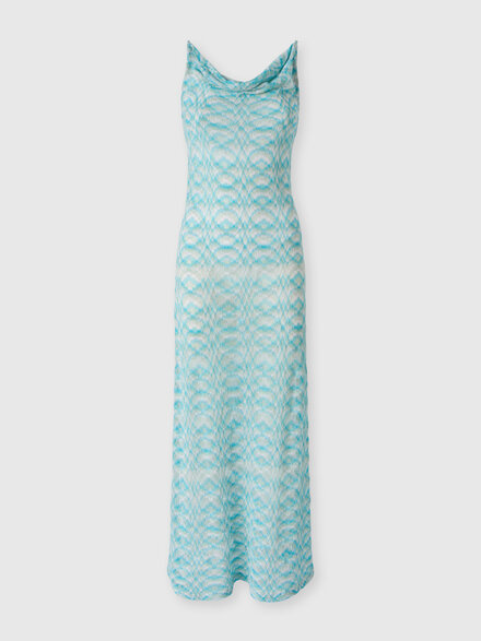 Vestido largo de playa en viscosa lam&eacute; degradada, Blanco & Azul Claro - MC26SQ02BR014HS72PQ
