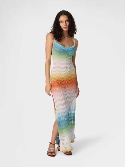 Long cover-up dress in shaded lam&eacute; viscose, Multicoloured  - MC26SQ02BR014HSM9X1