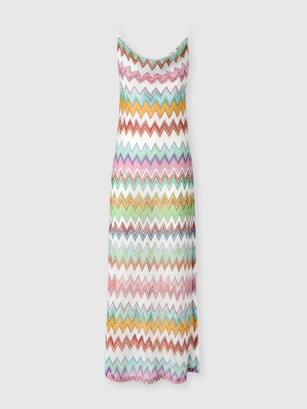 Copricostume lungo in viscosa lam&eacute; con macro zig zag e spacchi, Bianco & Multicolore - MC26SQ02BR014KSM9X5