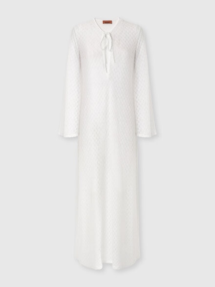 Long cover-up dress in lamé viscose with raschel workmanship, White  - MC26SQ04BR014RS01JW