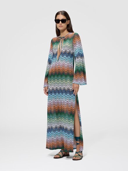 Vestido largo con estampado griego y escote en V profundo, Multicolor  - MC26SQ04BR015DSMSNQ