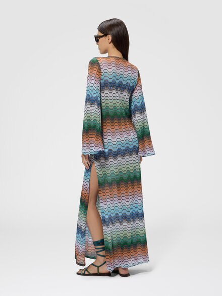 Vestido largo con estampado griego y escote en V profundo, Multicolor  - MC26SQ04BR015DSMSNQ