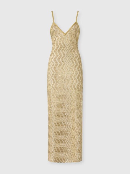 Long mesh cover-up with zigzag pattern and sequins, Gold - MC26SQ05BV00ITS10C4