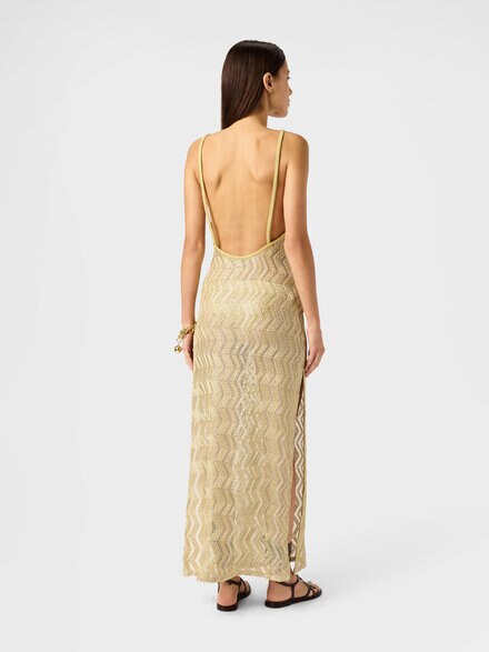 Long mesh cover-up with zigzag pattern and sequins, Gold - MC26SQ05BV00ITS10C4