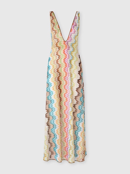 Long cover-up with deep v-neckline, Multicoloured  - MC26SQ08BR015HSMSNZ