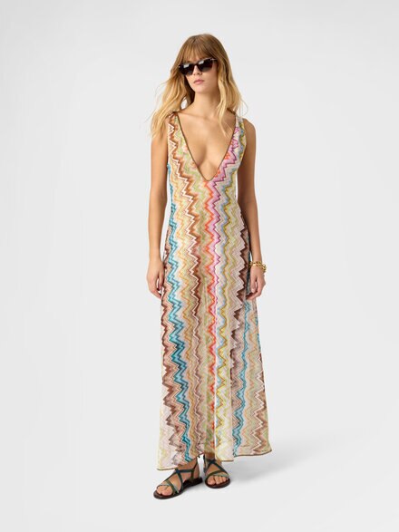 Long cover-up with deep v-neckline, Multicoloured  - MC26SQ08BR015HSMSNZ