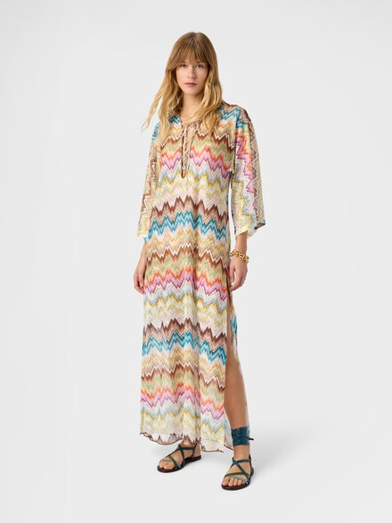 Caftan cover-up with irregular zig zag print, Multicoloured  - MC26SQ0EBR015HSMSNZ