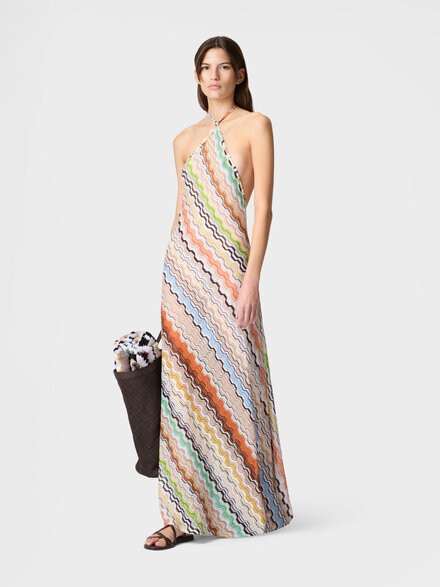 Couvre-maillot long avec d&eacute;collet&eacute; am&eacute;ricain et motif grec, Multicolore  - MC26SQ0FBR015ESMSNP