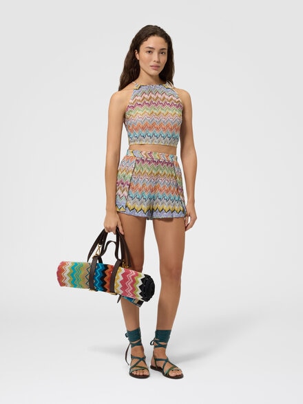 Shorts copricostume in viscosa lam&eacute;, Multicolore  - MC26WI00BR015YSMSOR