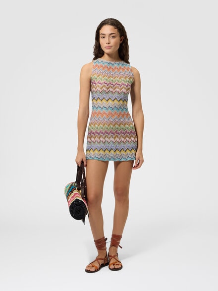 Mini-abito in viscosa lam&eacute; con cut out, Multicolore  - MC26WQ01BR015YSMSOR