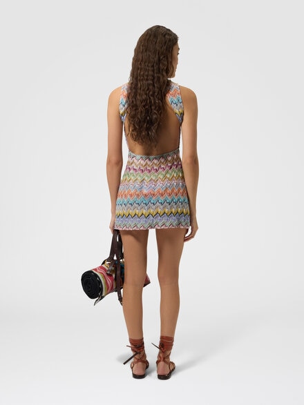 Mini-abito in viscosa lam&eacute; con cut out, Multicolore  - MC26WQ01BR015YSMSOR