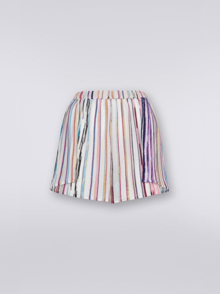 Multicoloured vertical striped shorts with lamé, Multicoloured  - MS23SI02BR00JHSM8LG