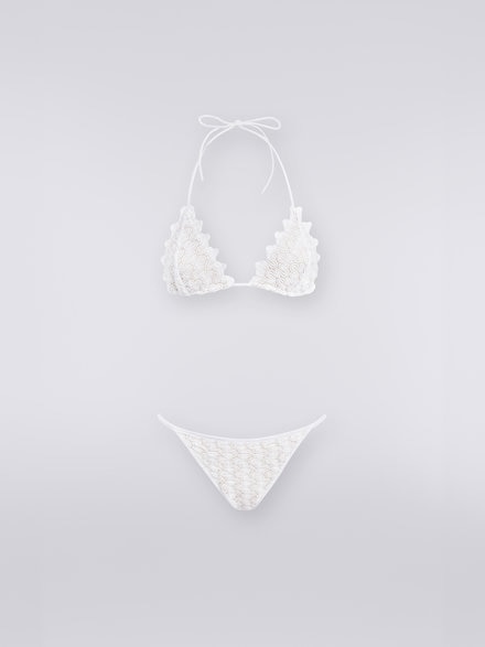 Bikini en maille à effet dentelle avec lurex et bordures crantées, Blanc  - MS23SP0KBR00N7S0184