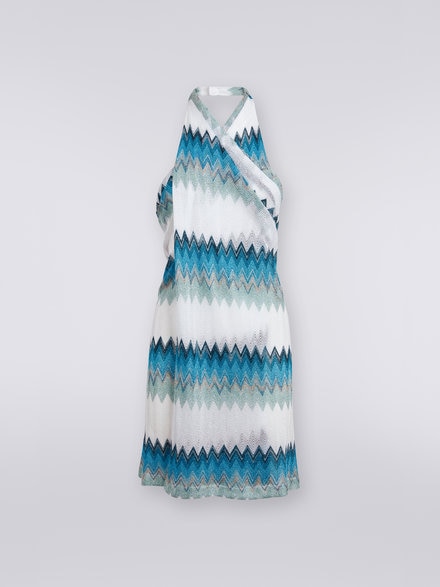 Robe de plage modèle paréo avec zigzag lamé, Blanc, Bleu Clair & Bleu Ciel - MS23SQ0BBR00JJS728C