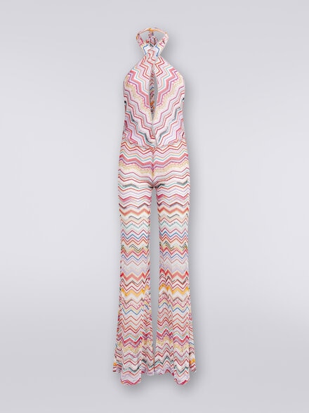 Crochet jumpsuit with V neckline, Multicoloured  - MS24SG07BR00TISM99I