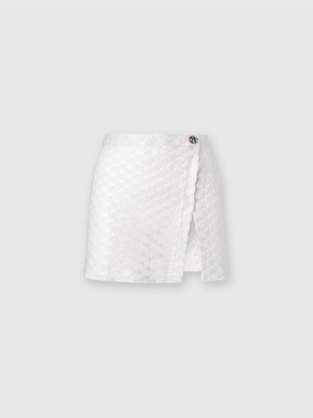 Mini-jupe style portefeuille à effet dentelle et finition brillante, Blanc  - MS24SH04BR00TC14001