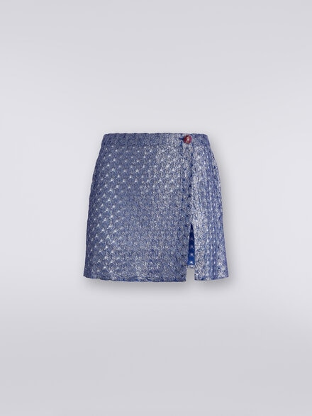 Lace-effect wrap-around miniskirt with glossy finish, Blue - MS24SH04BR00TC94045