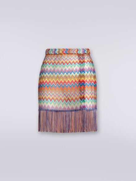 Cover-up wrap-around miniskirt with fringes, Multicoloured  - MS24SH0JBR00XPSM9DM