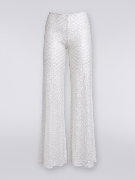 Lace-effect cover up trousers with flared hem, White  - MS24SI00BR00TC14001