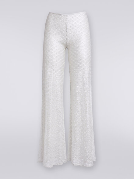 Pantaloni copricostume effetto pizzo con fondo svasato, Bianco  - MS24SI00BR00TC14001