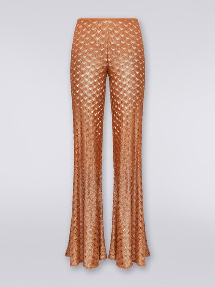 Lace-effect cover up trousers with flared hem, Brown Lamé - MS24SI00BR00TC71052