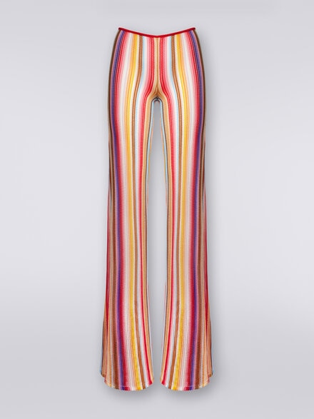 Flared trousers in striped crochet, Multicoloured  - MS24SI00BR00UWS4158