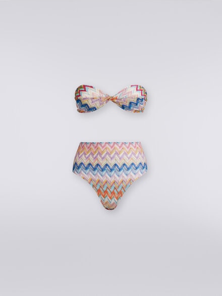 Viscose and lurex bikini with torchon top and high briefs, Multicoloured  - MS24SP00BR00XHSM9D8