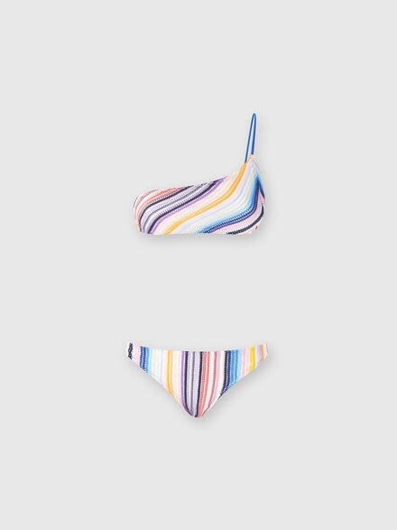 One-shoulder bikini in zigzag print stretch nylon Multicoloured