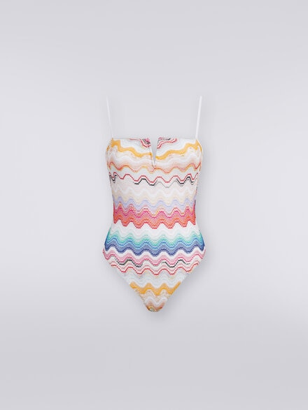 One-piece swimming costume in zigzag print fabric Multicoloured | Missoni