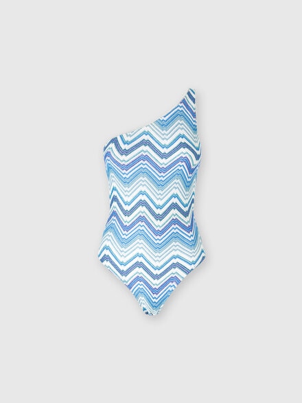 One-Shoulder-Badeanzug in Chevron-Häkelverarbeitung mit Lurex, Blau - MS24SP0YBR00XKS72G5