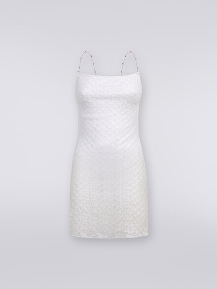 Lace-effect cover up dress with chain and gem straps, White  - MS24SQ00BR00TC14001