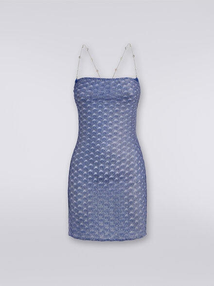 Lace-effect cover up dress with chain and gem straps, Blue - MS24SQ00BR00TC94045