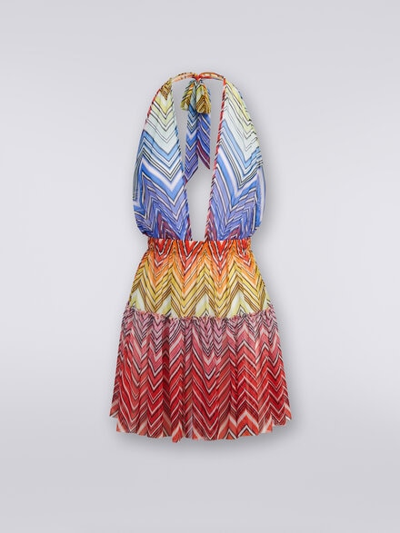 Short cover up in zigzag print tulle, Multicoloured  - MS24SQ02BJ00HOS4157