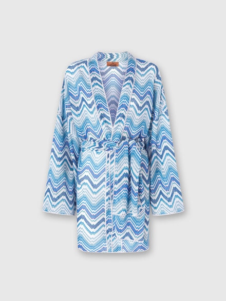 Short dressing gown cover-up in chevron crochet with lurex, Blue - MS24SQ0EBR00XKS72G5