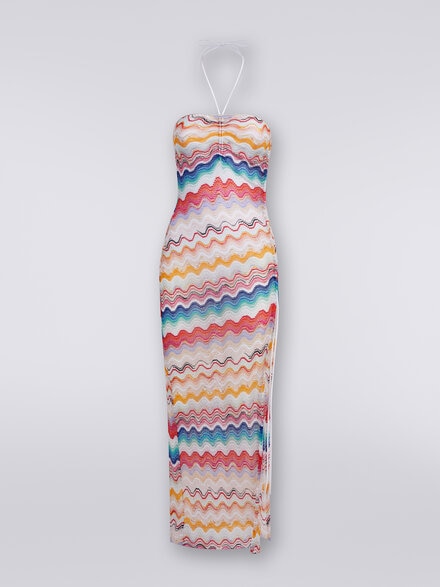 Long cover up dress in wave motif crochet, Multicoloured  - MS24SQ0IBR00TGSM99H