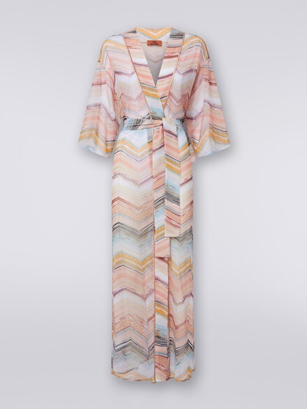 Long chevron dressing gown cover up with lurex, Multicoloured  - MS24SQ0PBT006USM98O
