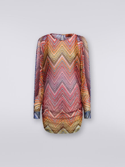 Short cover up dress in zigzag print fabric, Multicoloured  - MS24SQ0SBR00THS4157
