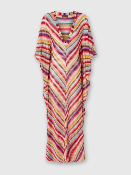 Long cover up kaftan in striped crochet, Multicoloured  - MS24SQ0VBR00UWS4158