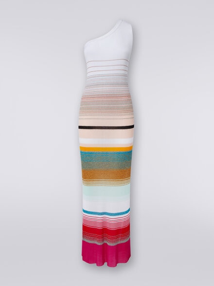 One-Shoulder-Kleid aus gestreiftem Rippstrick mit Lurex, Mehrfarbig  - MS24SQ15BT006SSM99M