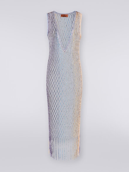Cover up in metal-effect mesh with fringes, Multicoloured  - MS24SQ18BV00EHSM9A0