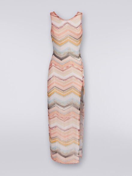 Long cover up chevron motif dress with lurex, Multicoloured  - MS24SQ1LBT006USM98O