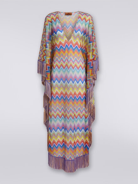 Caftan long avec imprimé à zig -zag avec franges, Multicolore  - MS24SQ2BBR00XPSM9DM