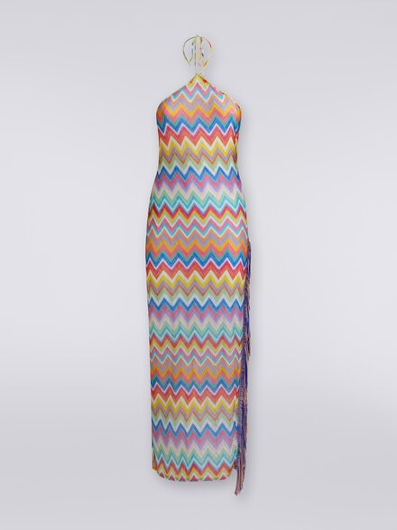 Long cover-up dress with zigzag print and fringes, Multicoloured  - MS24SQ2CBR00XPSM9DM