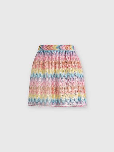 Wrap skirt in coated cotton-blend lace, Multicoloured  - MS24WH00BR00Z2SM9HB