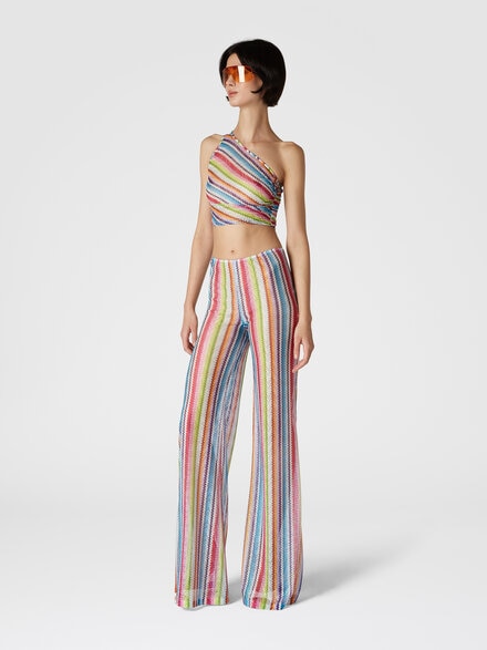 One-shoulder crop top with side gathering, Multicoloured  - MS24WK01BR00Z4SM9HA