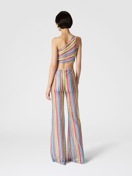 One-shoulder crop top with side gathering, Multicoloured  - MS24WK01BR00Z4SM9HA