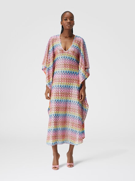 Kaftan long cover-up in coated lace, Multicoloured  - MS24WQ00BR00Z2SM9HB